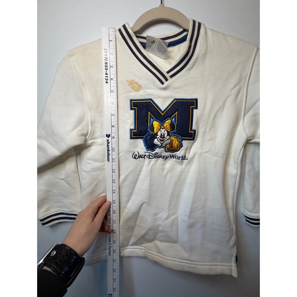 VTG Disney World‎ Minnie Mouse Youth Small 6/8 White Cheer Collegiate Sweatshirt